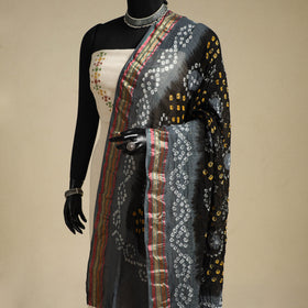 Black - kutch tie-dye mul cotton bandhani dupatta