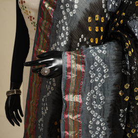 Black - kutch tie-dye mul cotton bandhani dupatta