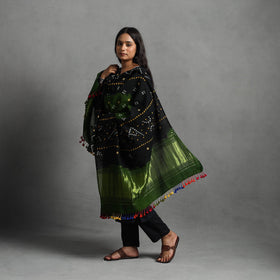 Black - kutch zari work handwoven bandhani woolen shawl 21