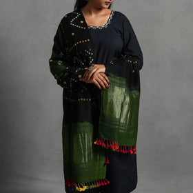 Black - kutch zari work handwoven bandhani woolen shawl 21