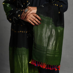 Black - kutch zari work handwoven bandhani woolen shawl 21
