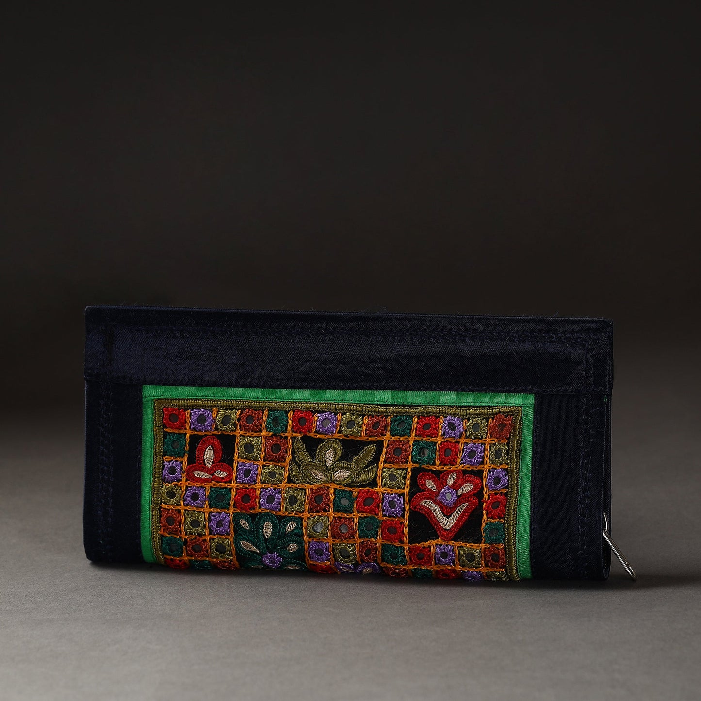 Black Kutchi Embroidery Mirror Work Clutch 