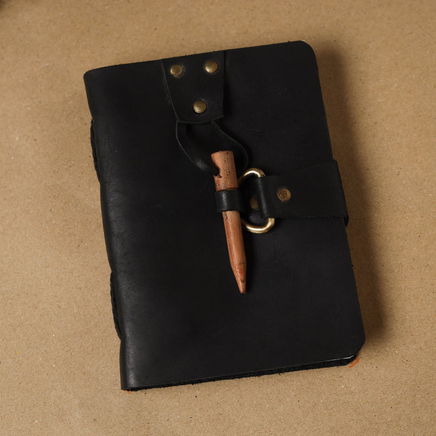 Black - leather cover handmade paper notebook 01
