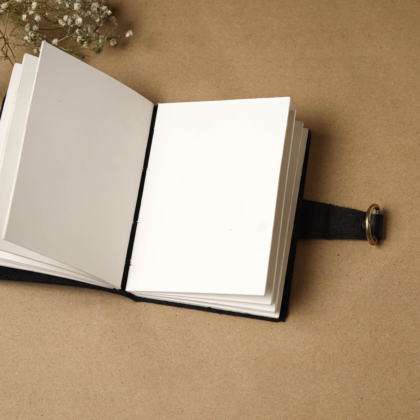 Black - leather cover handmade paper notebook 01