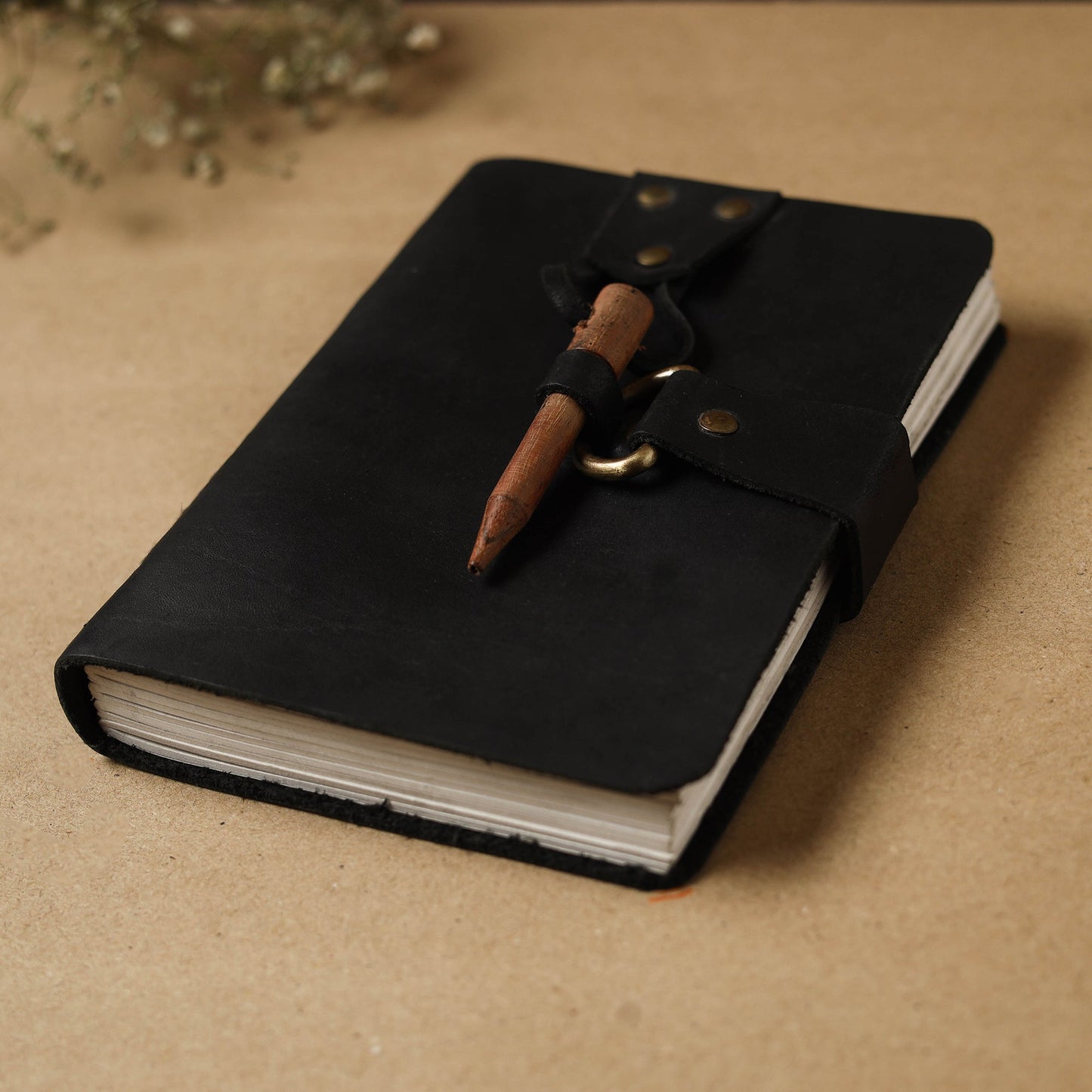 Black - leather cover handmade paper notebook 01