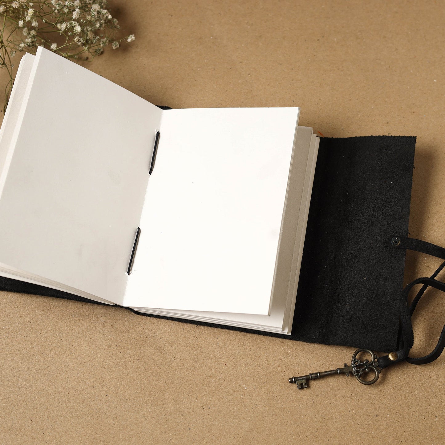 Black - leather cover handmade paper notebook 03