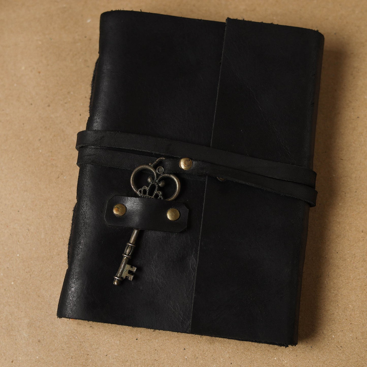 Black - leather cover handmade paper notebook 03