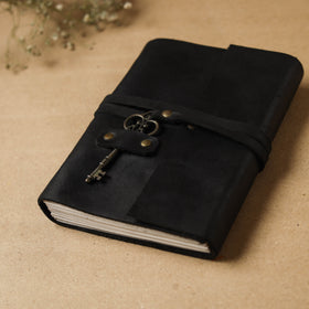 Black - leather cover handmade paper notebook 03