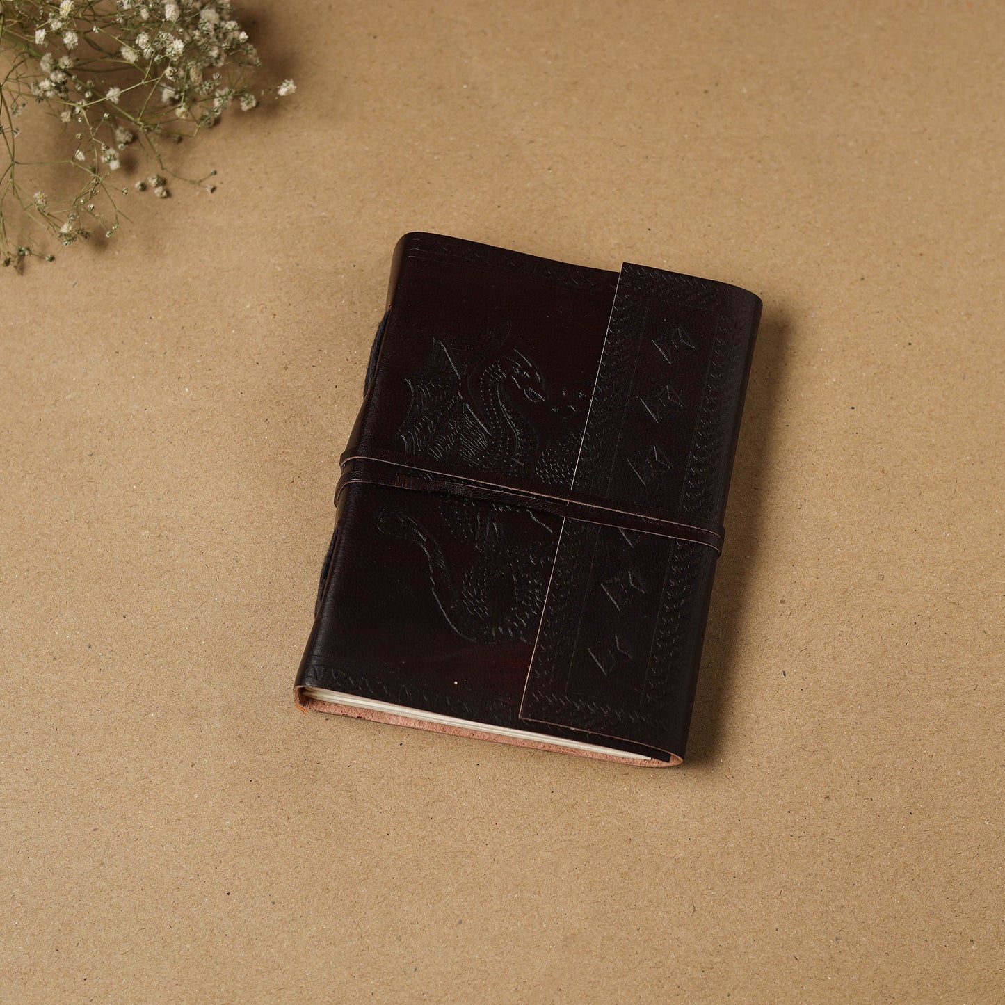 Black - leather cover handmade paper notebook 04