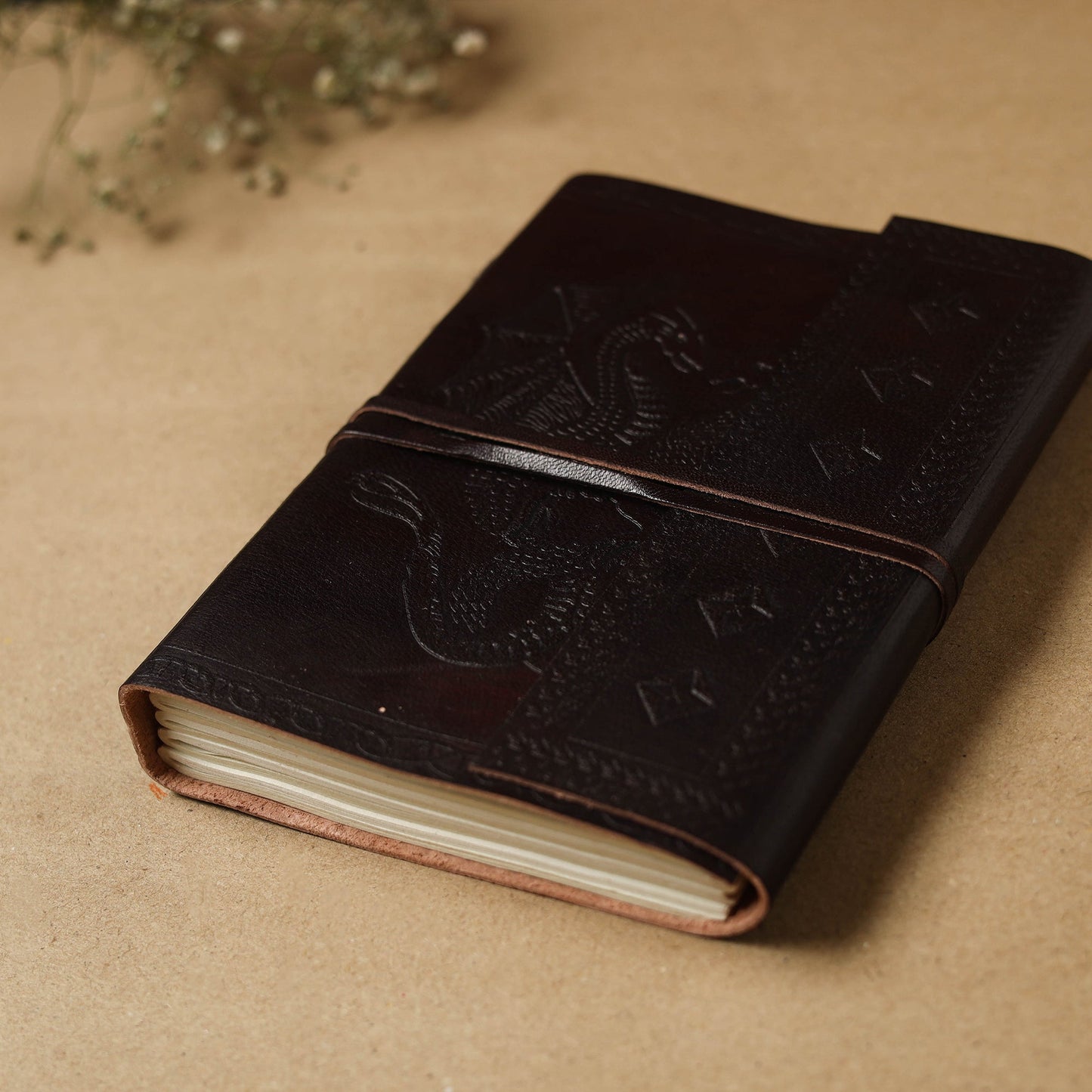 Black - leather cover handmade paper notebook 04