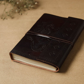 Black - leather cover handmade paper notebook 04