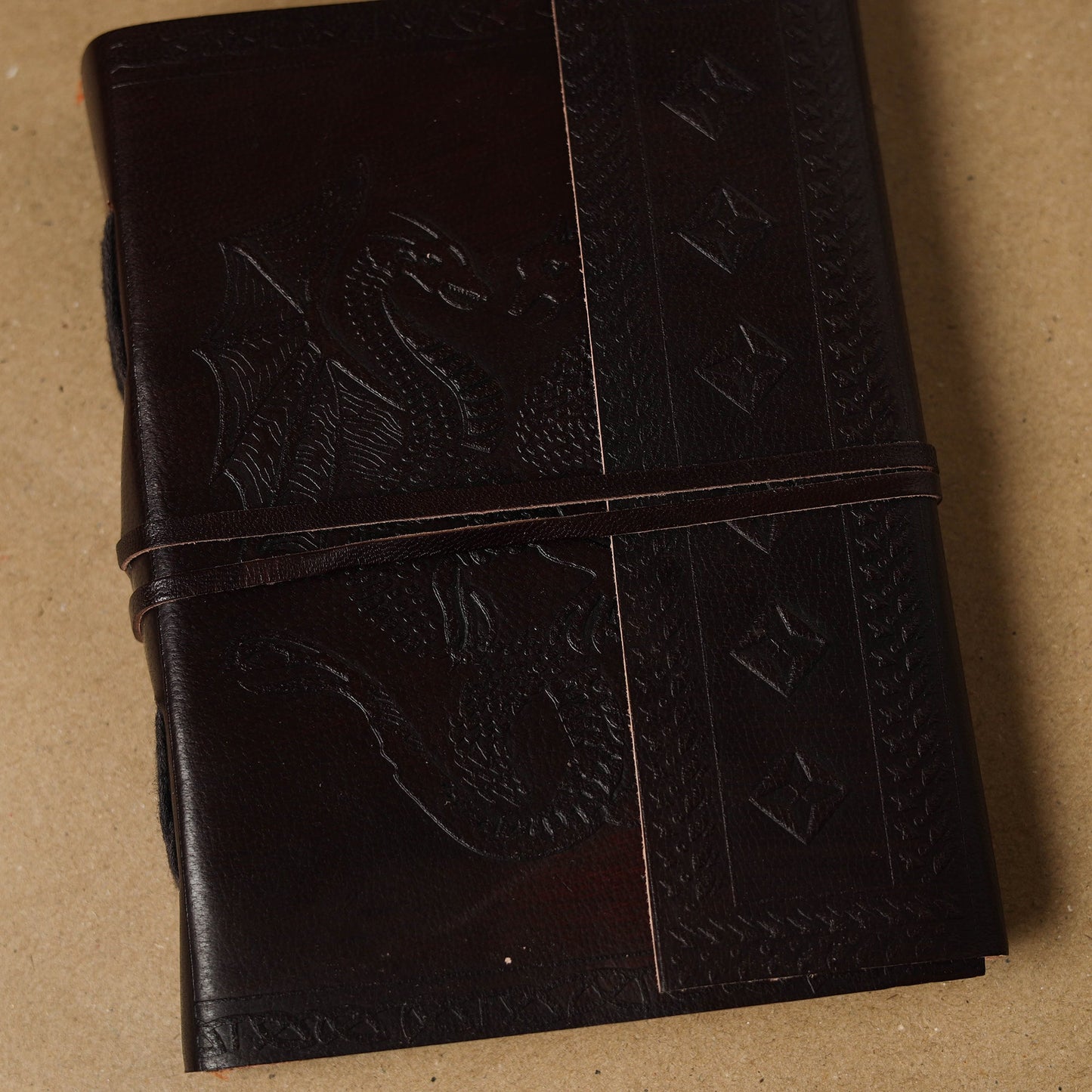 Black - leather cover handmade paper notebook 04