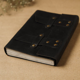Black - leather cover handmade paper notebook 14