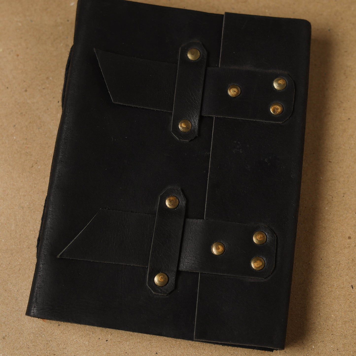 Black - leather cover handmade paper notebook 14