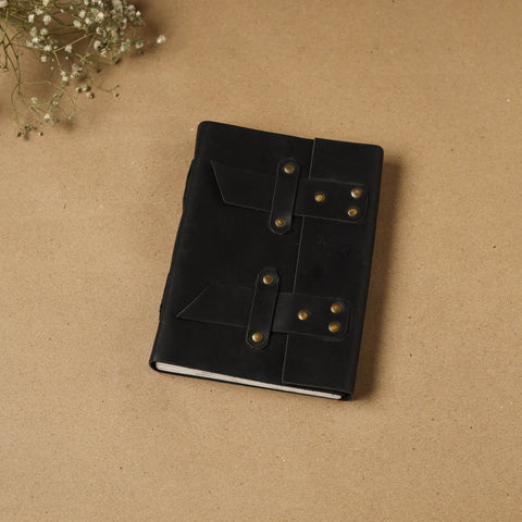 Black - leather cover handmade paper notebook 14
