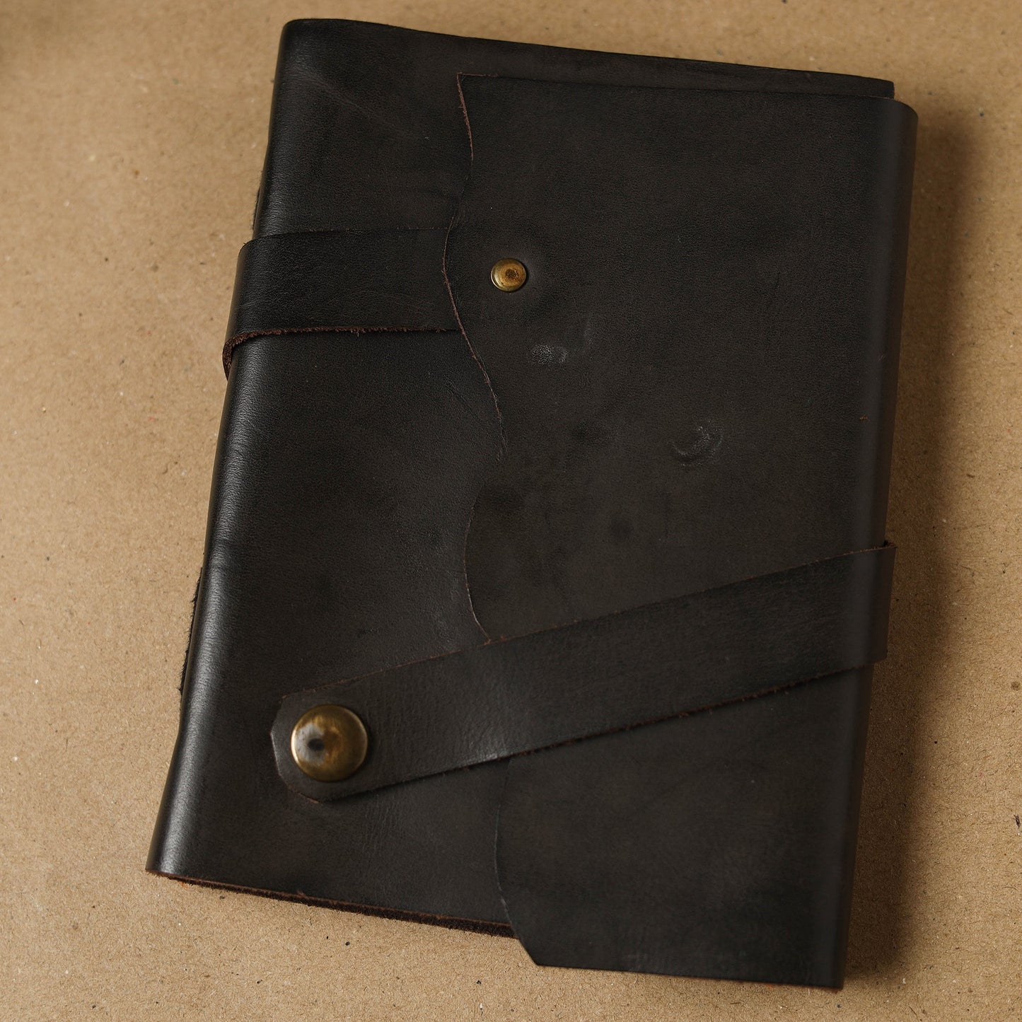 Black - leather cover handmade paper notebook 15