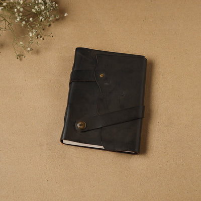 Black - leather cover handmade paper notebook 15