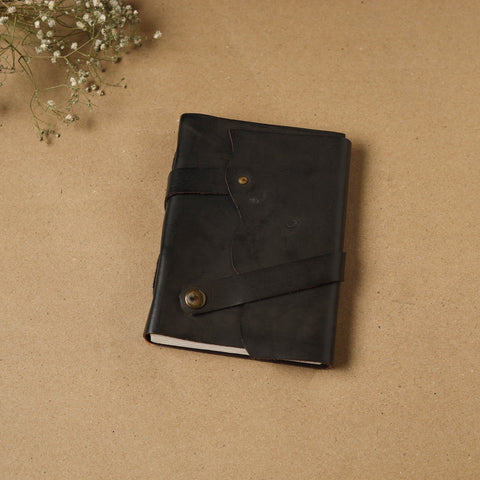 Black - leather cover handmade paper notebook 15