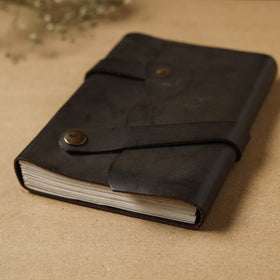 Black - leather cover handmade paper notebook 15