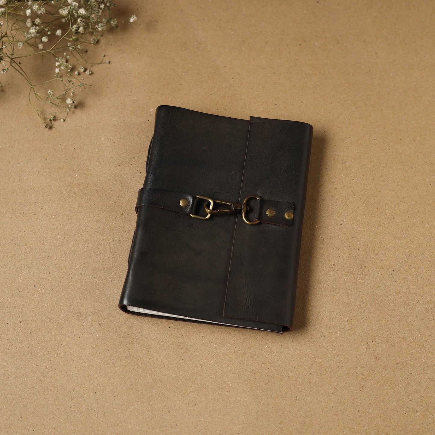 Black - leather cover handmade paper notebook 20