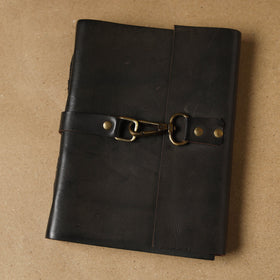 Black - leather cover handmade paper notebook 20