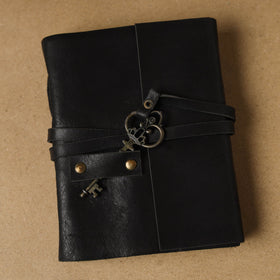 Black - leather cover handmade paper notebook 21