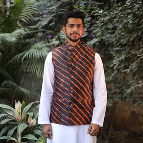 Black Leheriya Tie & Dye Chanderi Silk Handloom Nehru Jacket