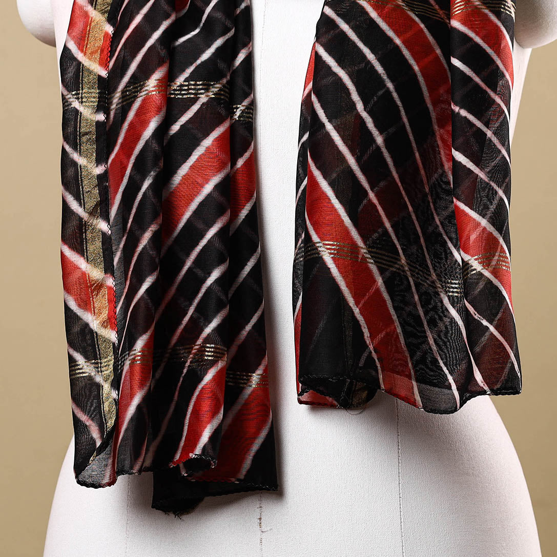 Black - leheriya tie-dye chanderi silk handloom stole