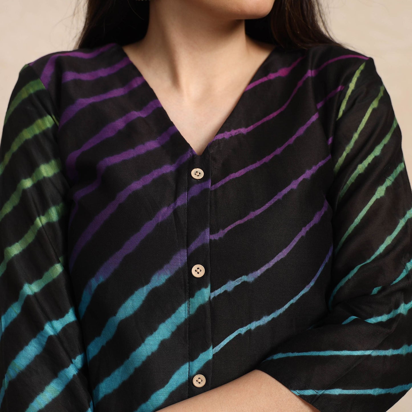  Leheriya Tie-Dye Chanderi Silk Long Kurta for Women