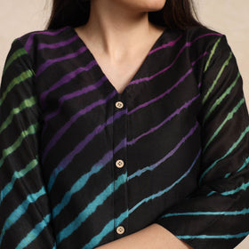  Leheriya Tie-Dye Chanderi Silk Long Kurta for Women