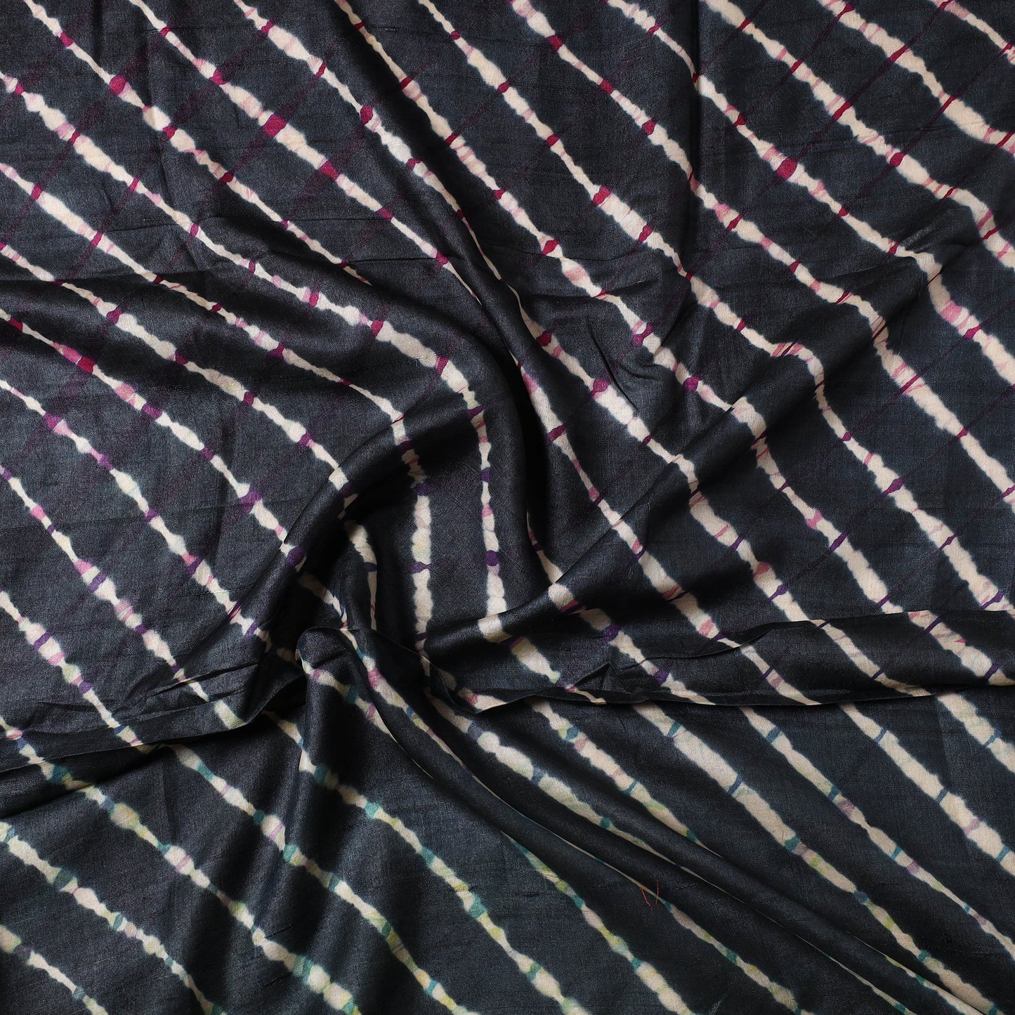 Black Leheriya Tie-Dye Tussar Silk Precut Fabric