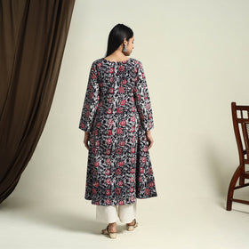  Black A-Line Batik Print Cotton Kurta for Women
