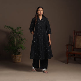Black - a-line buti work spun dupion silk plain kurta set