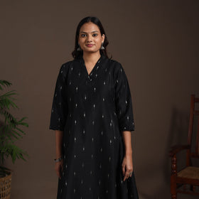 Black - a-line buti work spun dupion silk plain kurta set