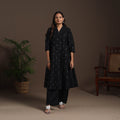 Black - a-line buti work spun dupion silk plain kurta set