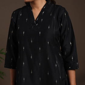 Black - a-line buti work spun dupion silk plain kurta set