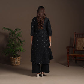Black - a-line buti work spun dupion silk plain kurta set
