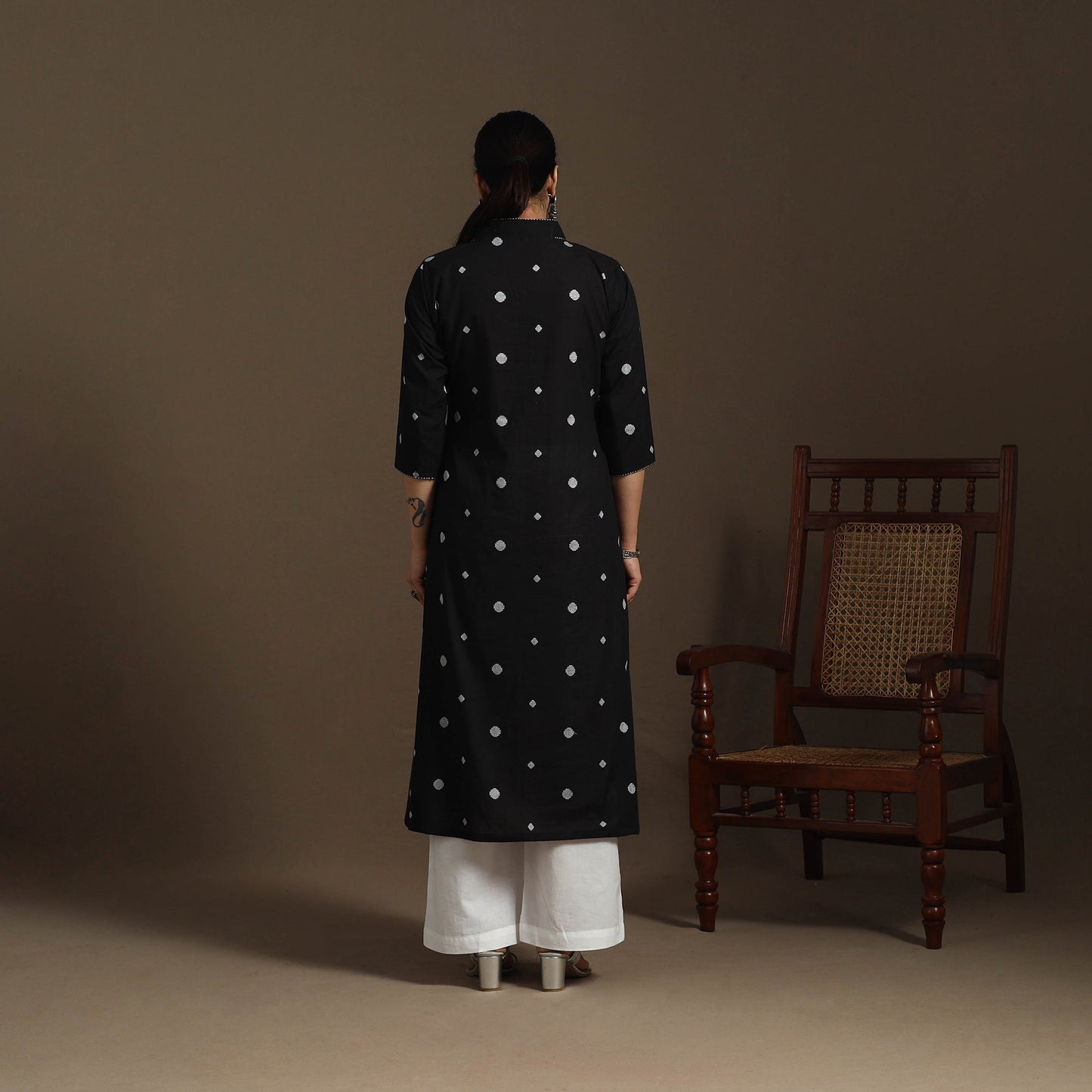 A-line cotton hand embroidered jacquard kurta for women 01