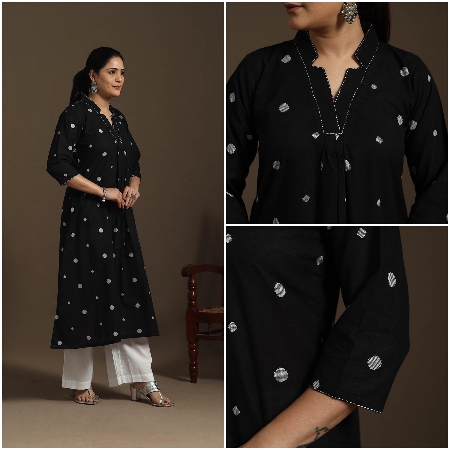 A-line cotton hand embroidered jacquard kurta for women 01