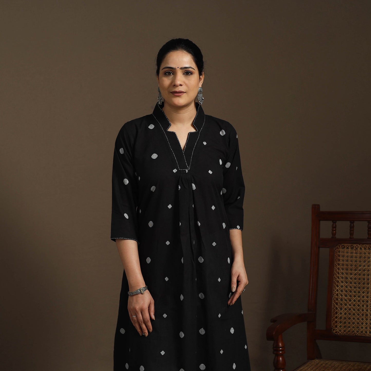 A-line cotton hand embroidered jacquard kurta for women 01