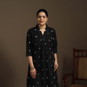 A-line cotton hand embroidered jacquard kurta for women 01