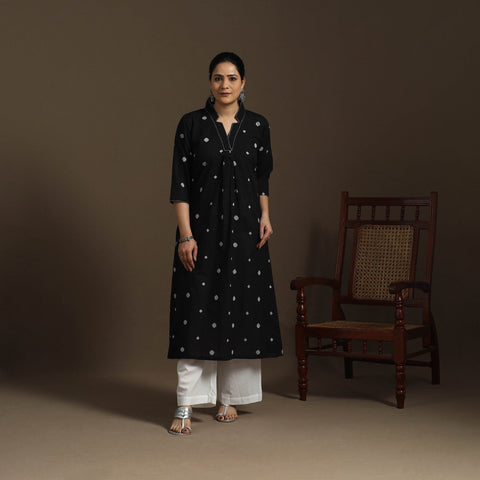 A-line cotton hand embroidered jacquard kurta for women 01