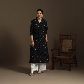 A-line cotton hand embroidered jacquard kurta for women 01