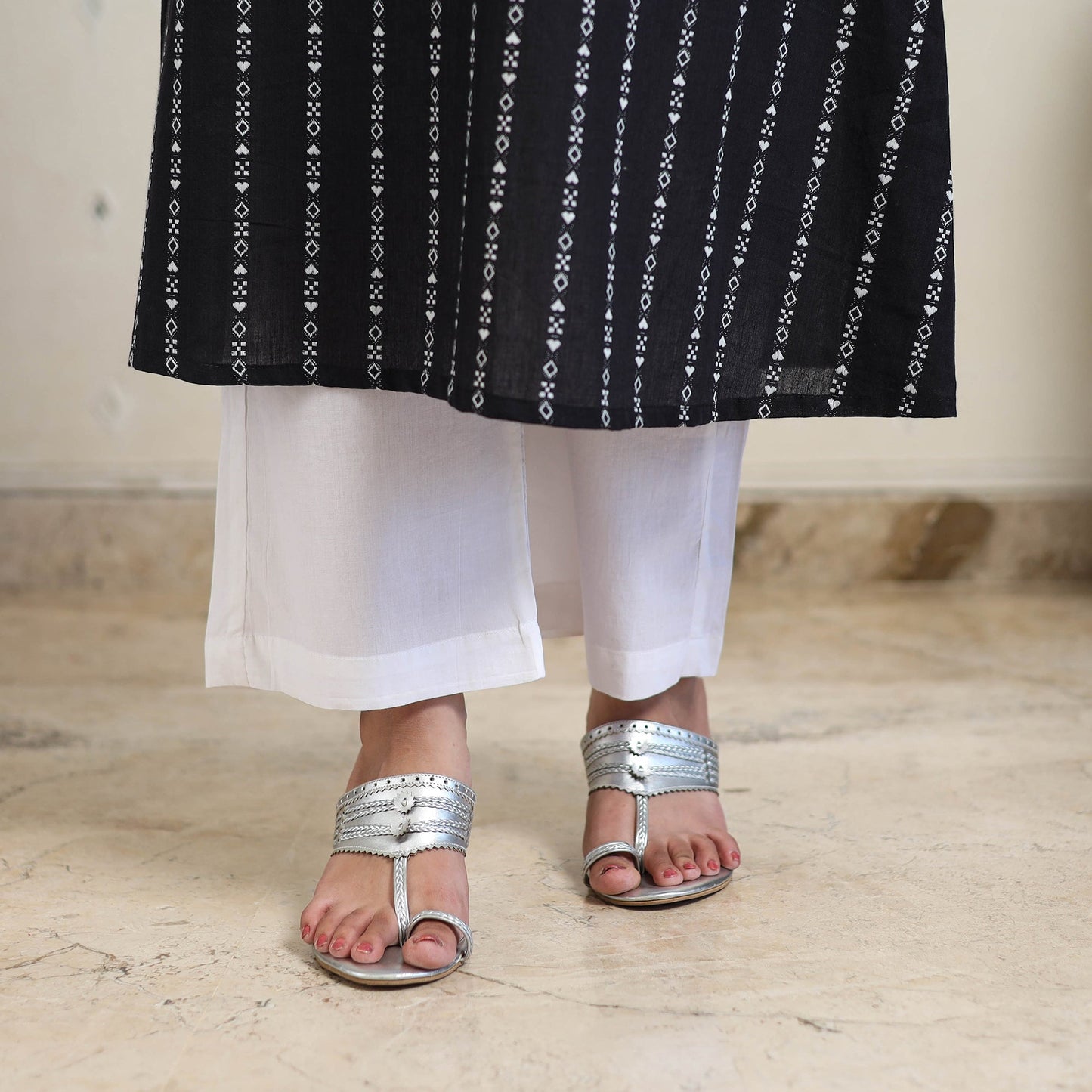 Black A-Line Cotton Jacquard Kurta