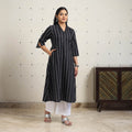 Black A-Line Cotton Jacquard Kurta
