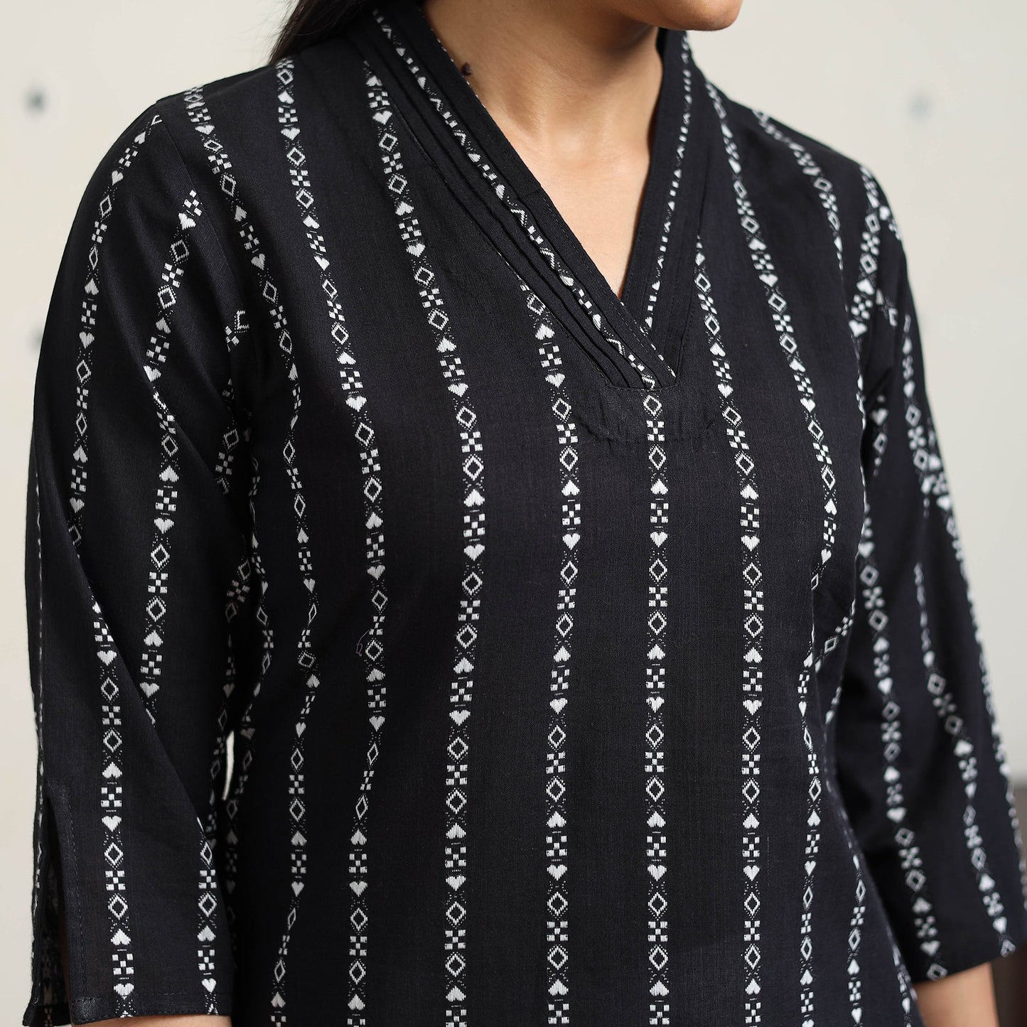 Black A-Line Cotton Jacquard Kurta