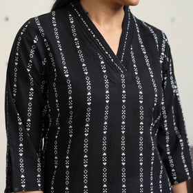 Black A-Line Cotton Jacquard Kurta