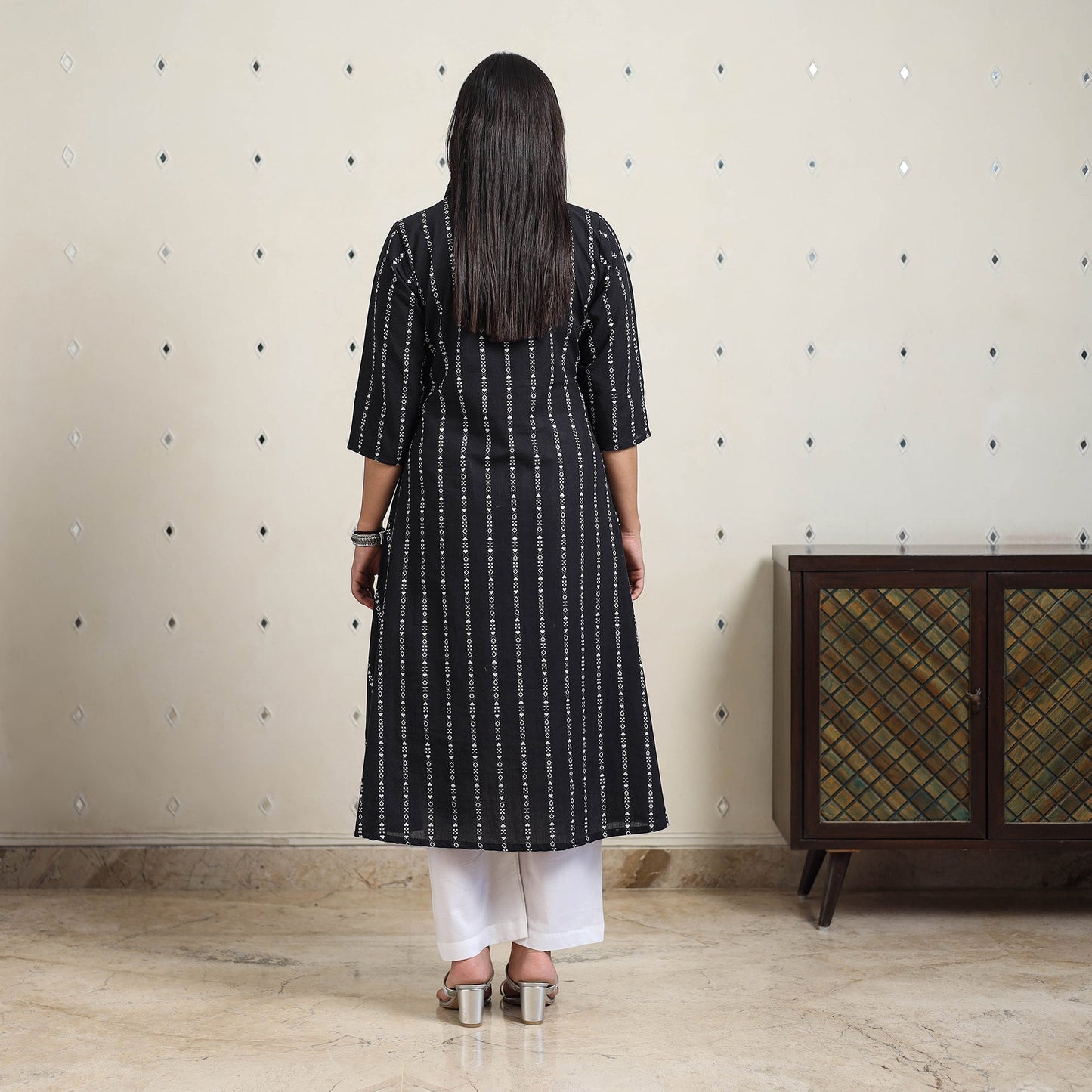 Black A-Line Cotton Jacquard Kurta