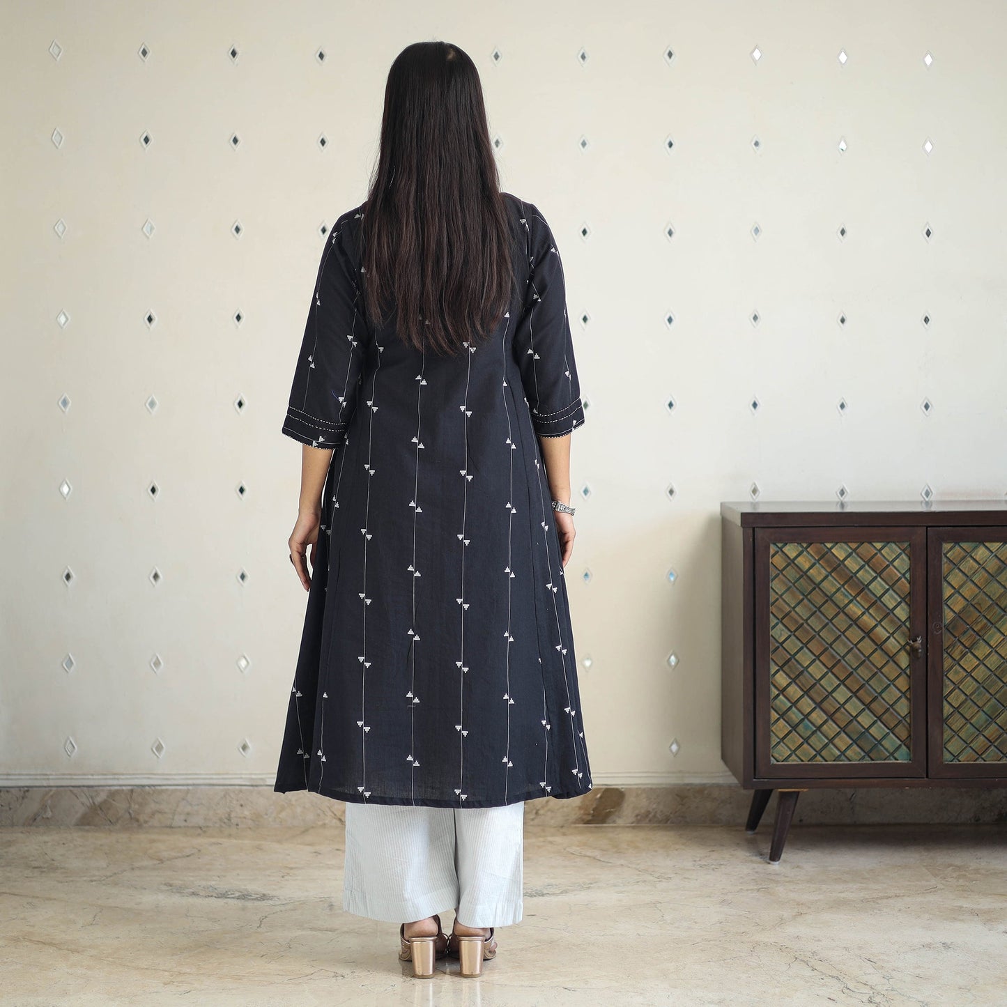 Black A-Line Cotton Jacquard Kurta