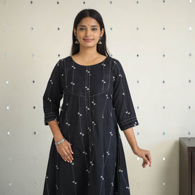 Black A-Line Cotton Jacquard Kurta